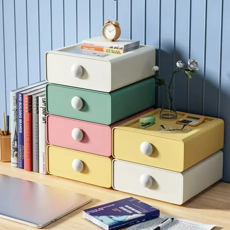 Desktop Storage Drawer Box Solid Color Desk Organizer Rectangle Shape Anti-crack Container Stackable Storage Boxes Home Stuffs