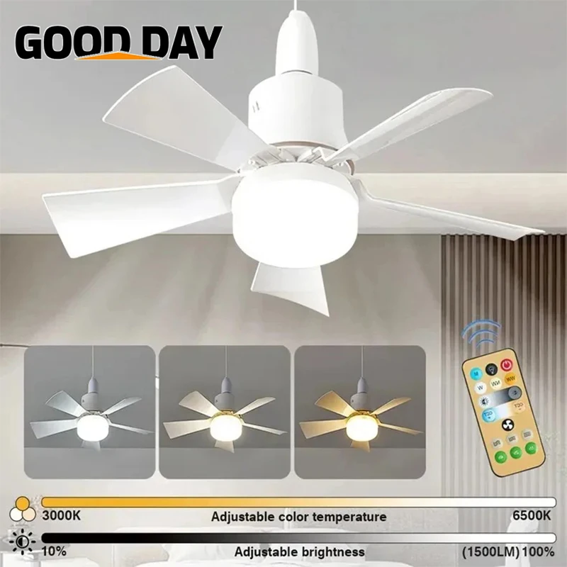 30W E27 Ceiling Fan Light with Remote Dimming Function LED Light Fan Intelligent Silent Ceiling Fan for Bedroom Living Room