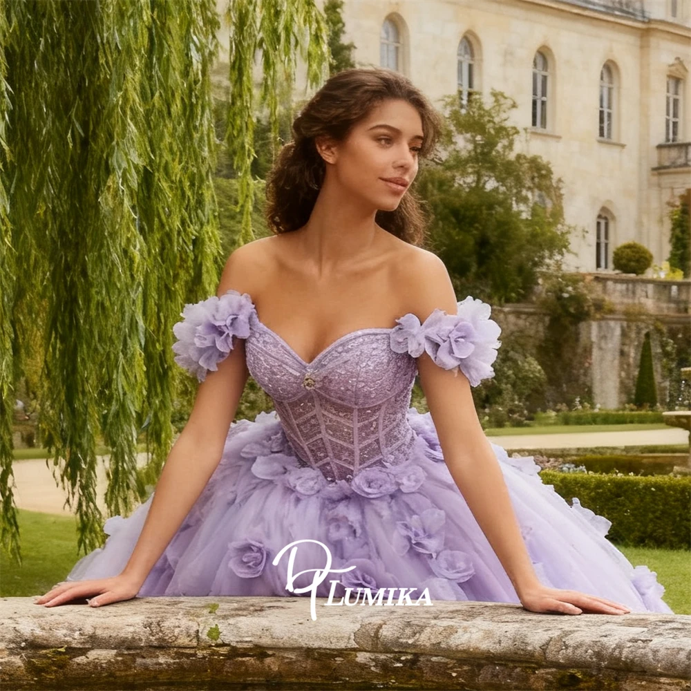 Lavender 3D Flowers Sweet 15 Dresses Ball Gown Party Prom Dresses for Women, Customized Quinceanera Dresses Communion Gowns