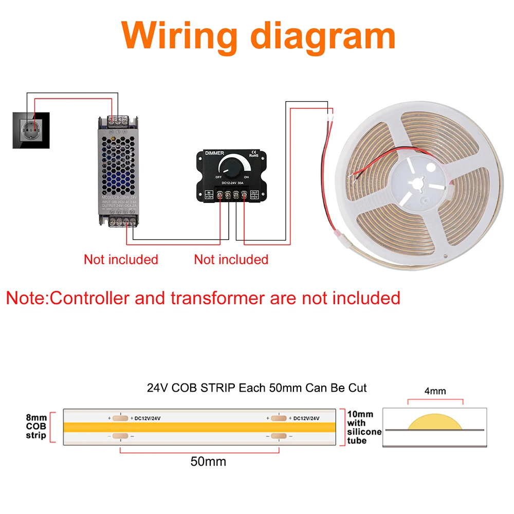 Ip68 Waterdichte Cob Led Strip 12V Sauna Waterdichte Led Tape Keuken 24V Led Strip Buitenverlichting Badkamer Cob Ledstrip