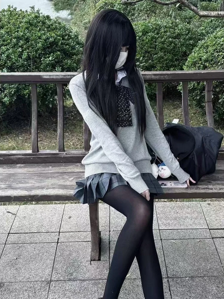 

College Sle JK orm Вязаный длинный све V-Ne однотонный пуловер, свитер, юбка, комплект, женский ансамбль Faion