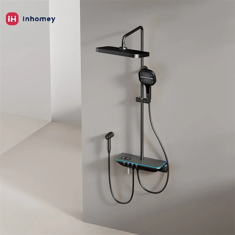 Luxury Rain Shower System Matte Black Brass Shower Faucet Set Digital Bathroom Thermostatic Shower Set