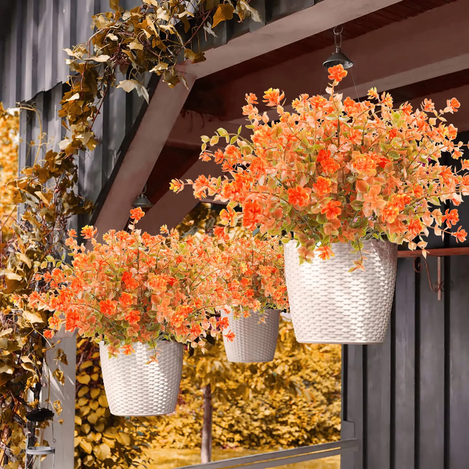 2PACKS Artificial Fall Flowers Fake Outdoor UV Resistant Autumn Plants for Home Kitchen Christmas Festival Thanksgiving Autumns