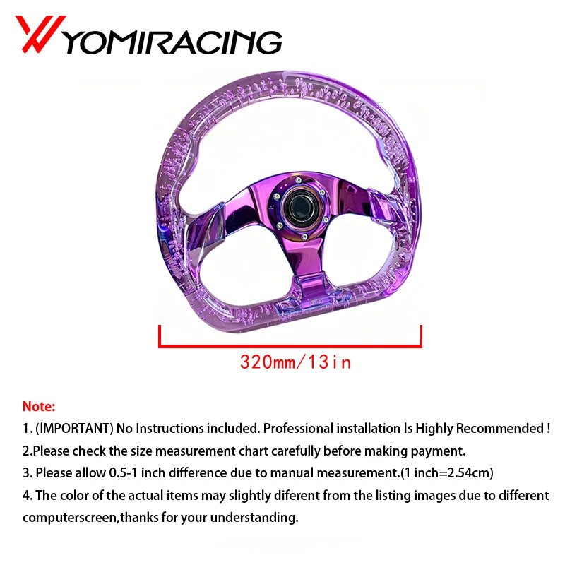 Racing Upgraded Premium High Quality Universal 330MM Purple Acrylic Transparent Sport Steering Unique Design Auto Modification
