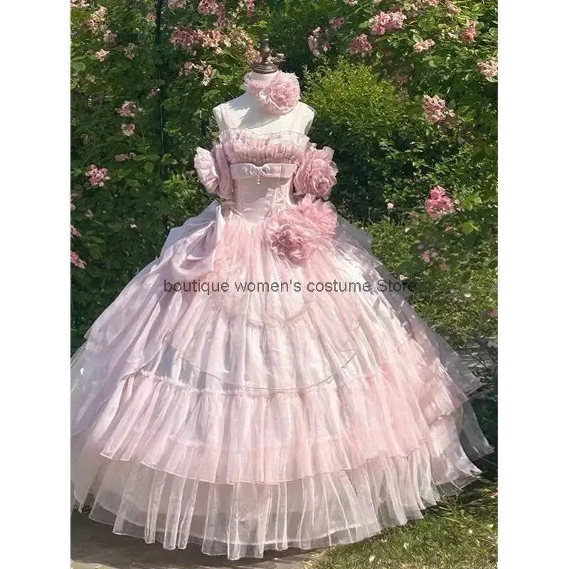 

Свадебное вечернее платье в стиле Лолиты для женщин, розовое праздничное платье принцессы, студенческое милое пышное платье для выступлений