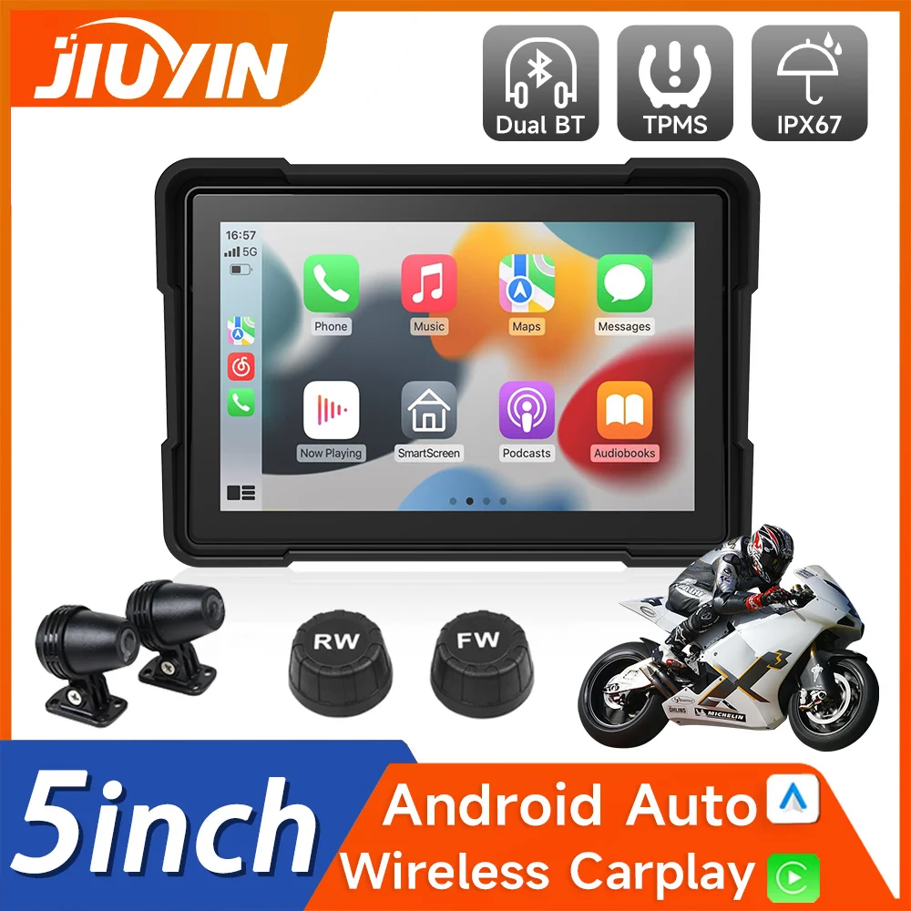 5/7“Motorcycle GPS Navigation Recorder Wireless CarPlay Android Auto Multimedia Player IP67 Waterproof Screen Bluetooth 2024 New