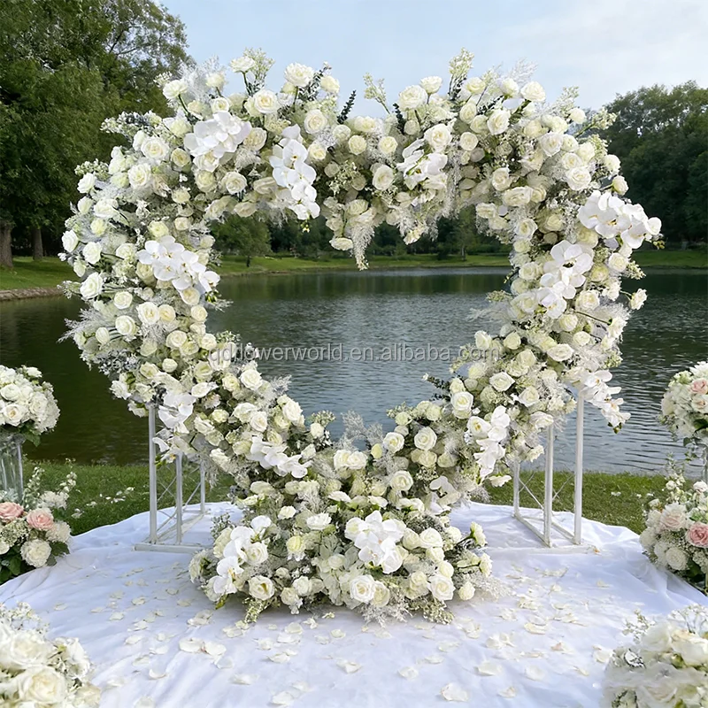 New Style Arch Decoration Floral Art Wedding Stage Background - Realistic Heart-shaped Rose Orchid Arch Floral Arrangement