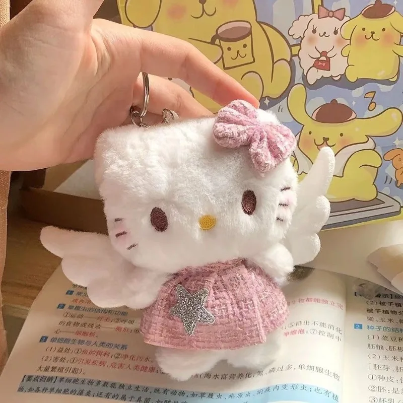 귀여운 산리오 헬로키티 봉제 인형 키체인 날개 달린 귀여운 애니메이션 캐릭터 인형 백팩 펜던트 부드러운 어린이 장난감 선물