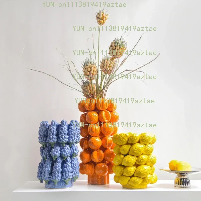 Fruit Ceramic Vase Lemon Orange Grape Modern Simple Indoor Table Decoration Creative Home Decoration Flower Arrangement