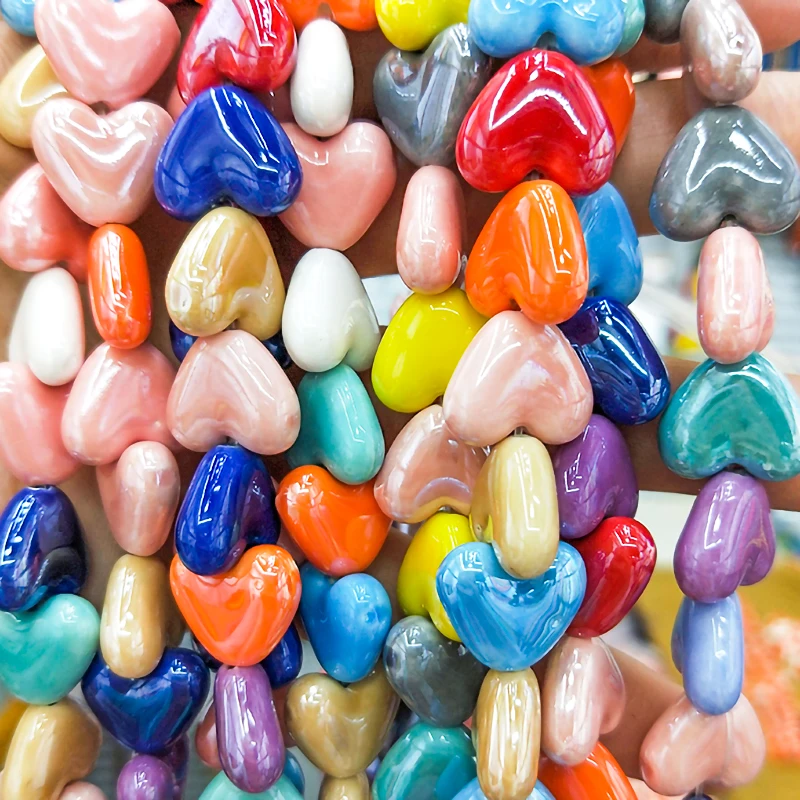 Multicolor Heart Ceramic Beads For Jewelry Making DIY Necklace Bracelet Earring 13x15mm Heart Shape Ceramic Jewelry Accessories