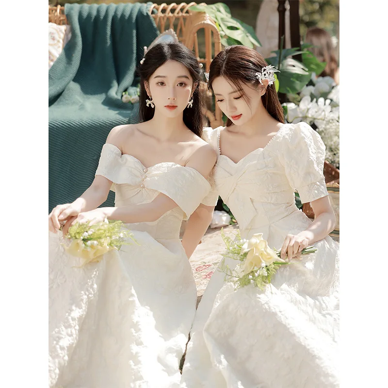 New Chinese Champagne Dress Long Slim Fit Bridal Bridesmaid Dresses Vintage Elegant Cheongsam Traditional Wedding Party Gown image 5
