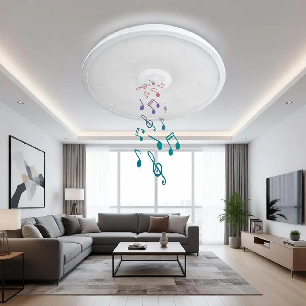 

Светодиодный потолочный светильник с Bluetooth-колонкой, 11 дюймов, 18 Вт, диммируемая музыкальная лампа, RGB-подсветка с изменением цвета и пультом управления