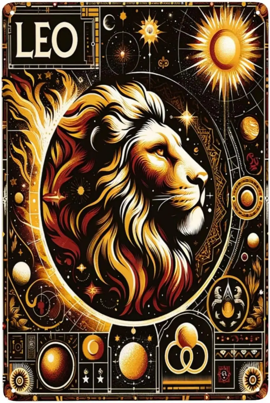 Plaque murale en métal Zodiaque Lion Splendeur, Art du feu majestueux, Décoration maison et bureau, Horoscope vintage, Cadeau unique