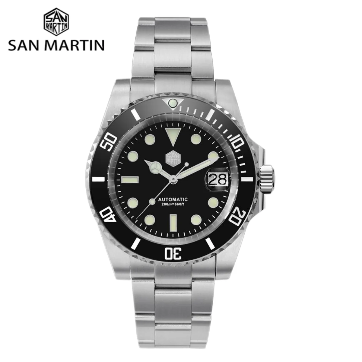 San Martin Diver Water Ghost Luxury Sapphire Men Automatic Mechanical Watches 20Bar Luminous Date Window Montre Homme SN0017G-3