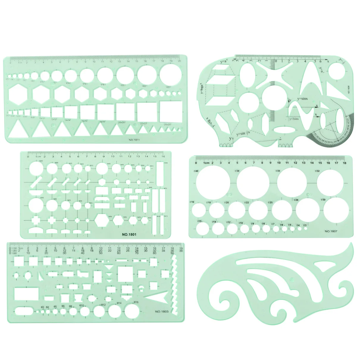 11Pcs Design Ruler Template Set Transparent Orange Curves Circles Squares Triangles Hexagons for Drawing Drafting Architecture
