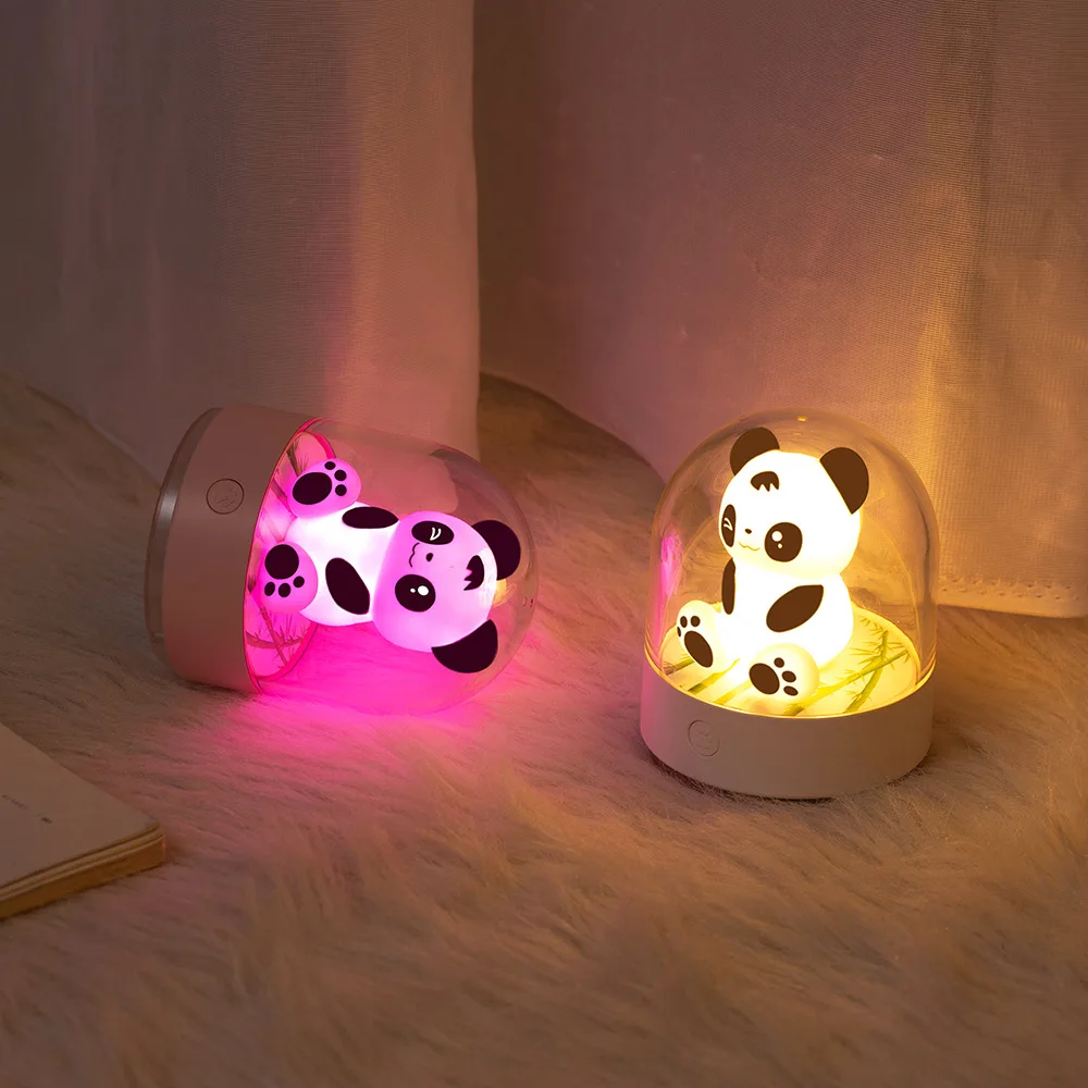 Lampu malam aromaterapi Panda, lampu suasana warna-warni LED isi ulang USB untuk pencahayaan samping tempat tidur ruang tamu dekorasi hadiah liburan