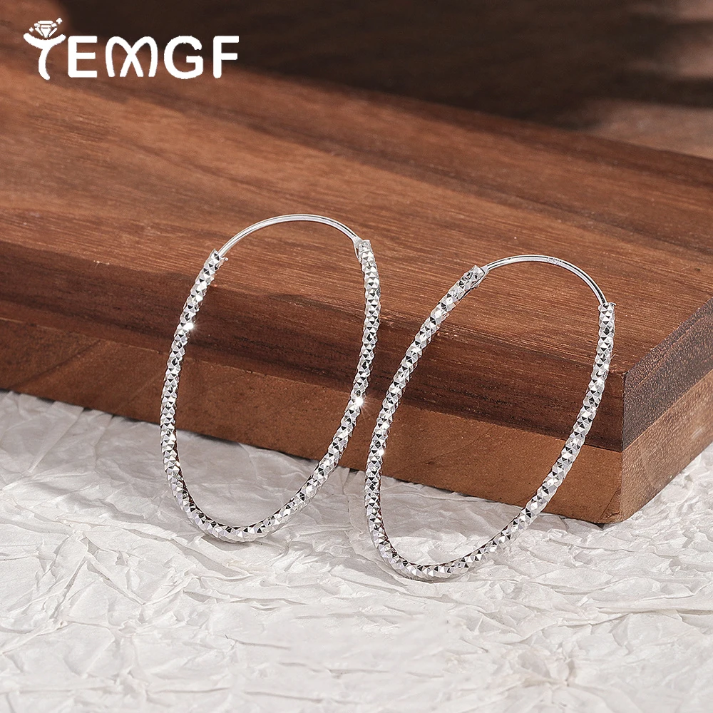 

TEMGF Full Zircon Hoop Earrings for Women Girls 925 Sterling Silver Oval Circle Sparkling Ear Fine Jewelry Birthday Gifts 1 Pair