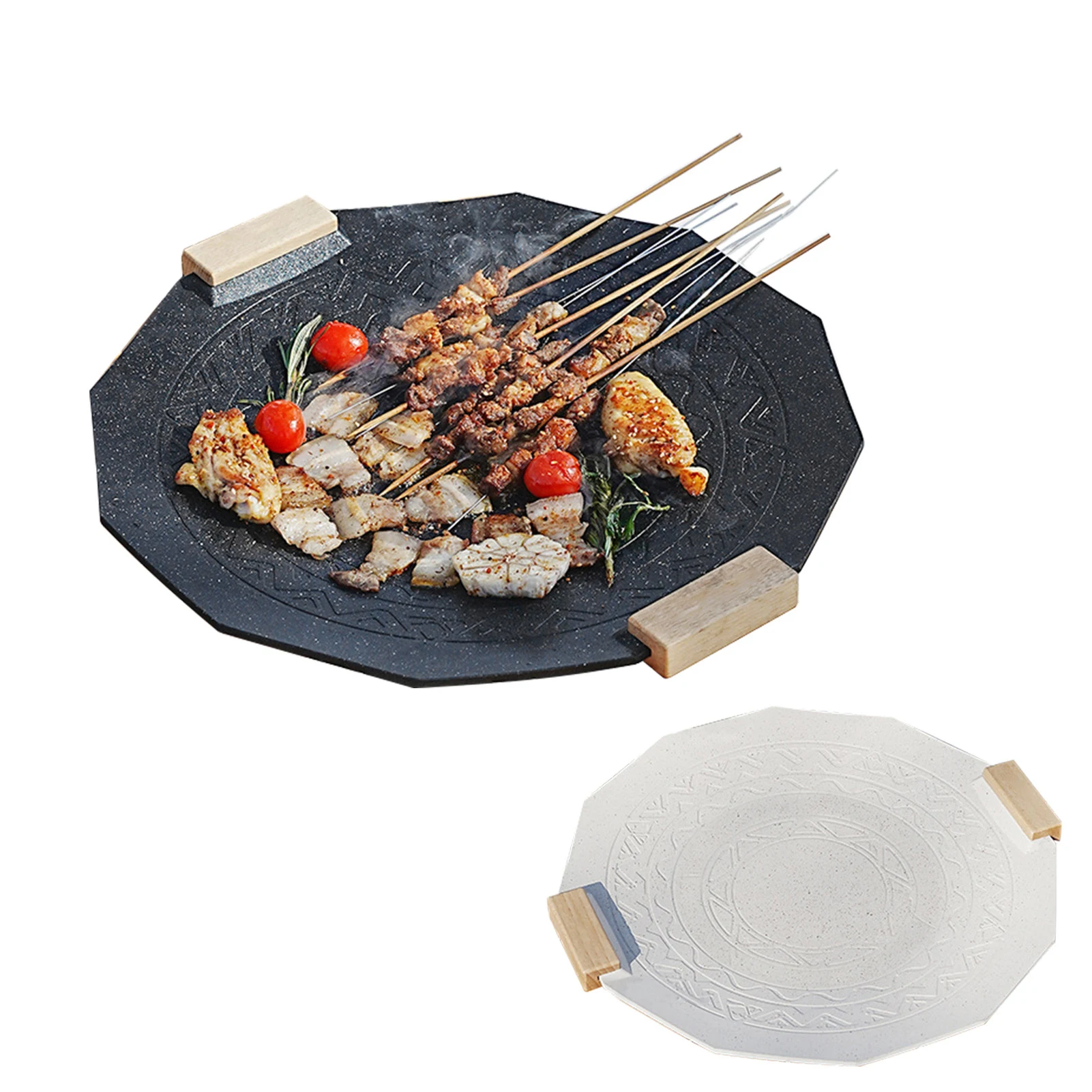 

Natural Stone Grill Pan 41CM Outdoors Grilling Pan 5MM Thicken Coating Stone Handled Multiple Fire Source Compatibility
