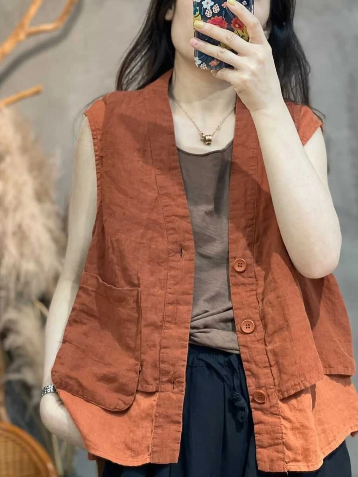 Retro Washed Cotton Linen Sleeveless Open Cardigan Loose Casual Versatile Top for Women Trendy Commute Style Short Length