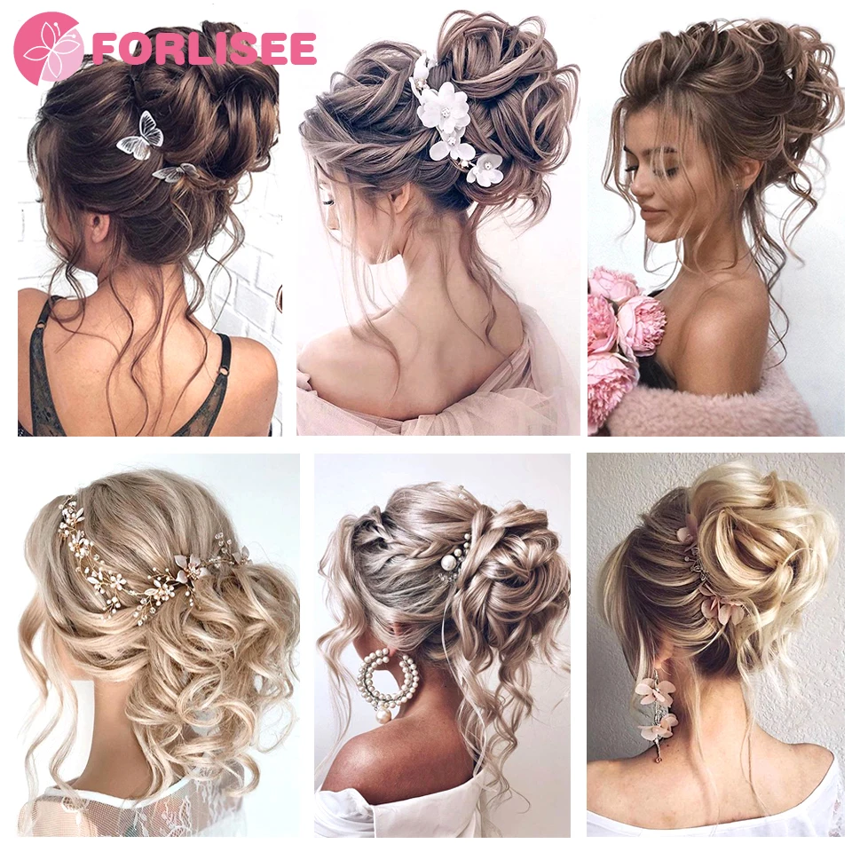 FORLISEE Synthetic Hair Bun Chignon Messy Curly Hair Band Elastic Scrunchy False Hair Pieces For Women Hairpins Black Brown