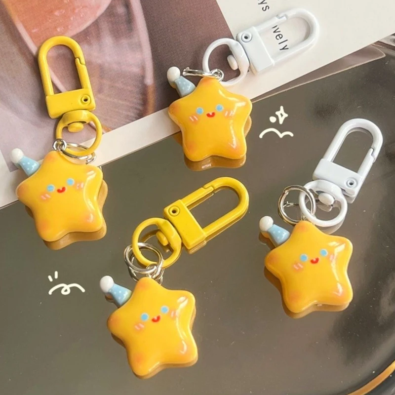 Porte-clés étoile jaune de dessin animé mignon, joli pentagrammes, porte-clés de voiture pour filles, pendentif de sac d'école, ornement de sac à dos