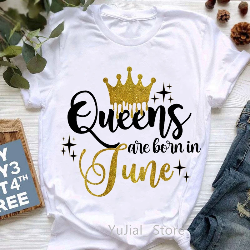 

2024 Golden Crown Queen Are Born In January To December Graphic Print T-Shirt Women'S Clothing Tshirt Femme Birthday Gift Tops