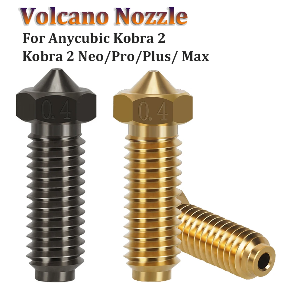 2pcs Volcano Nozzle For 1.75mm Filament Brass Hard Steel Nozzles For Anycubic Kobra 2 Kobra 2 Neo Pro Plus Max 3D Printer Parts