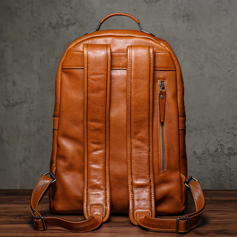 NUKA High Quality Genuin Leather Backpack Men's Retro Weekend Travel Bag Women's Deluxe Natural Cowhide Schoolbag For 16” Laptop