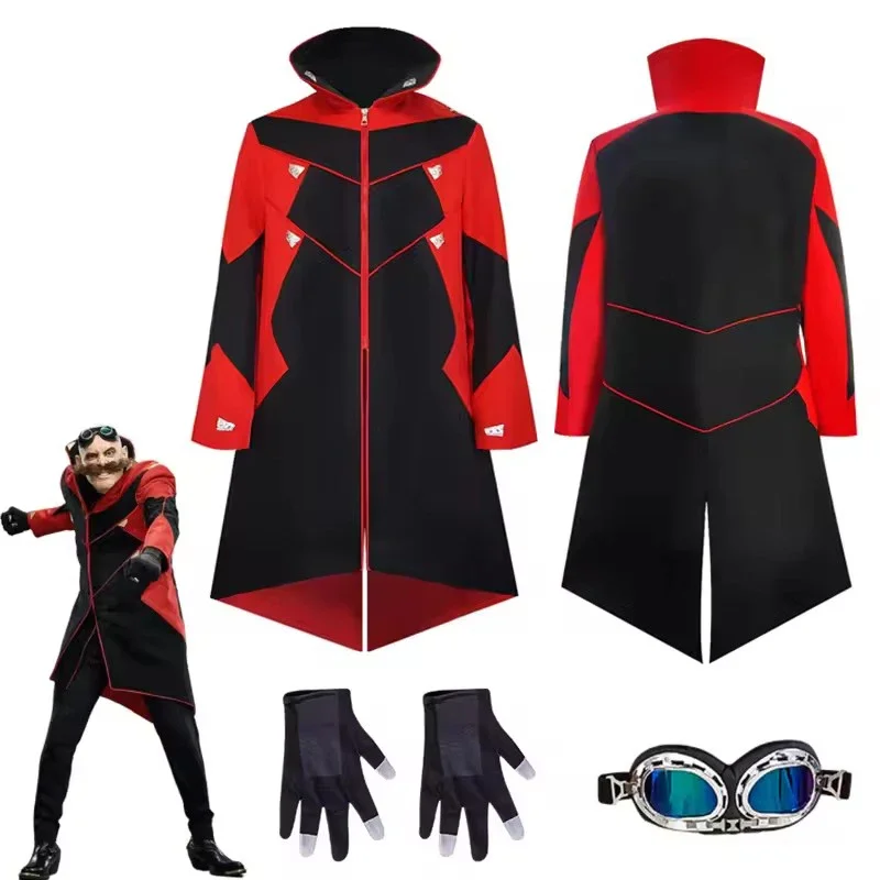 Anime Dr. Eggman Cosplay Doktor Kostüm für Männer und Frauen Halloween Herrenbekleidung Mantel Brille Komplettset Karneval-Anzug Uniformen