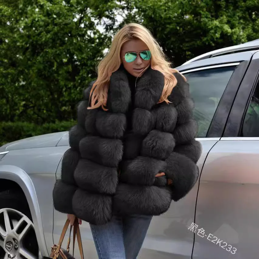 2024 Winter thickened loose temperament commuter solid rabbit hair fashion coat