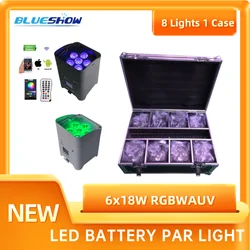 8pcs Wireless Battery Par Light with Flightcase 6x18W RGBWAUV 6IN1 Remote Control Wifi DMX Portable Par LED Stage Effect Light