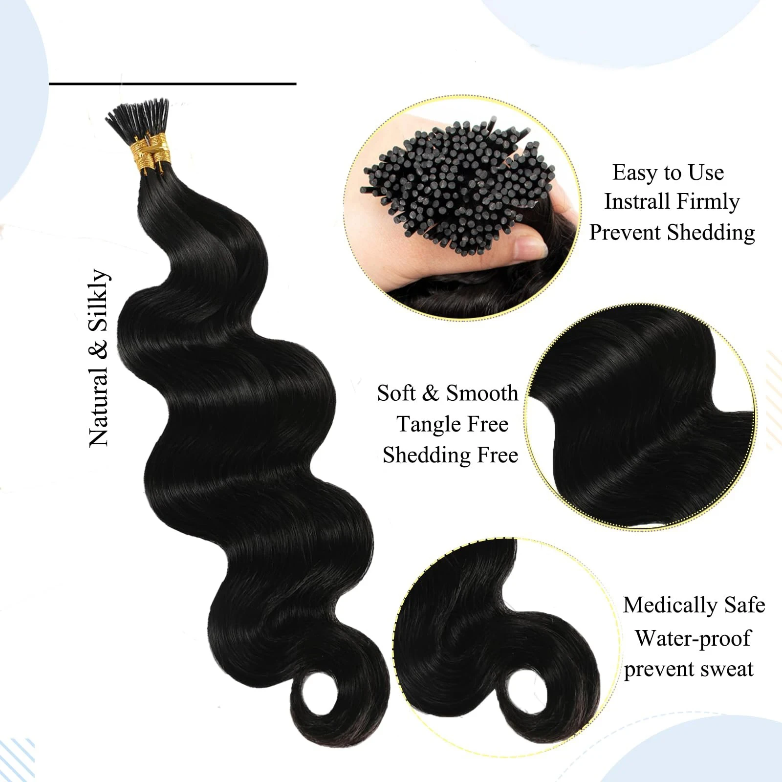 I Tips Body Wave #1B Natural Black Brazilian Extensions Human Hair Extensions 50pcs/pack Real Hair Extensions 14