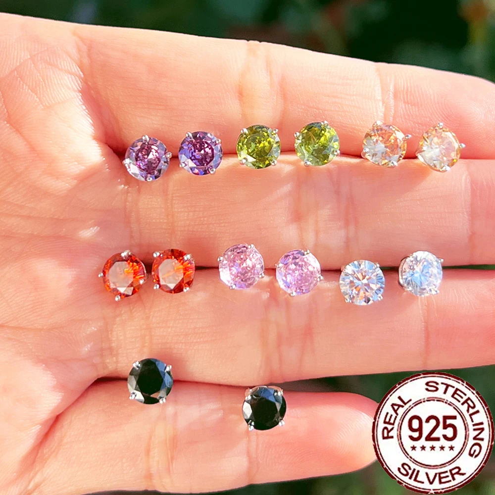 CWWZircons Orecchini a bottone rotondi con zirconi cubici colorati scintillanti in argento sterling 925 per le donne Gioielleria raffinata per feste quotidiane chic SE052