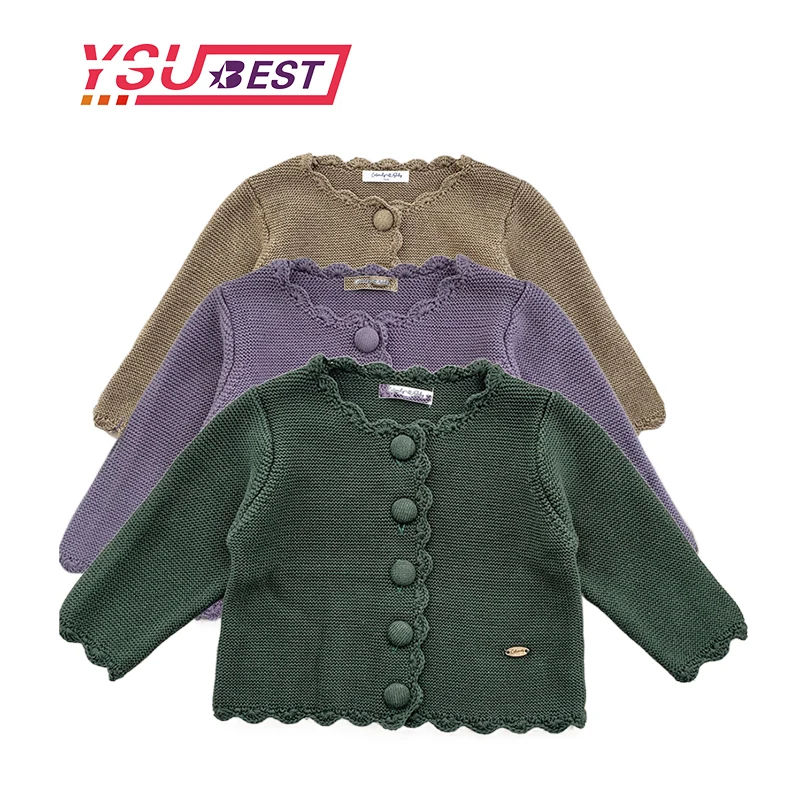 

2023 New Girls Round Neck Solid Color Retro Long Sleeve Button Cardigan Coat Autumn Winter Infant Baby Knitting Cardigan Sweater