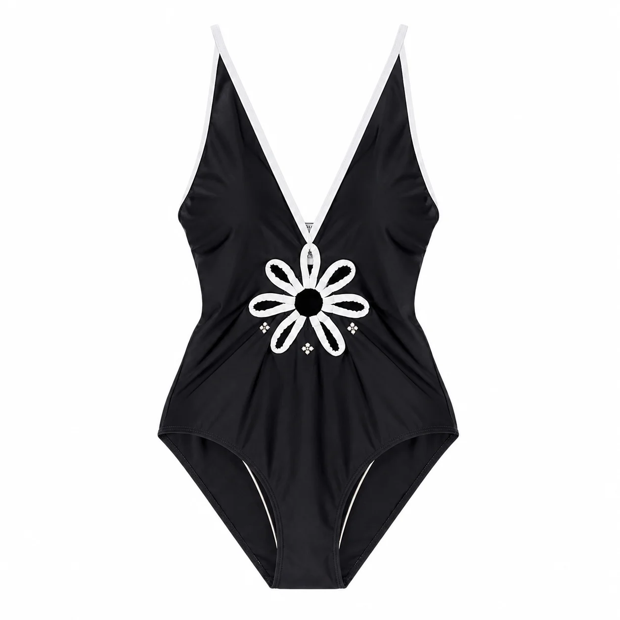 Luxury Women's Black Cutout One-Piece Swimsuit: Deep V-Neck Daisy Floral Monokini Bathing Suit for Summer Beach & Hot Spring - view 5