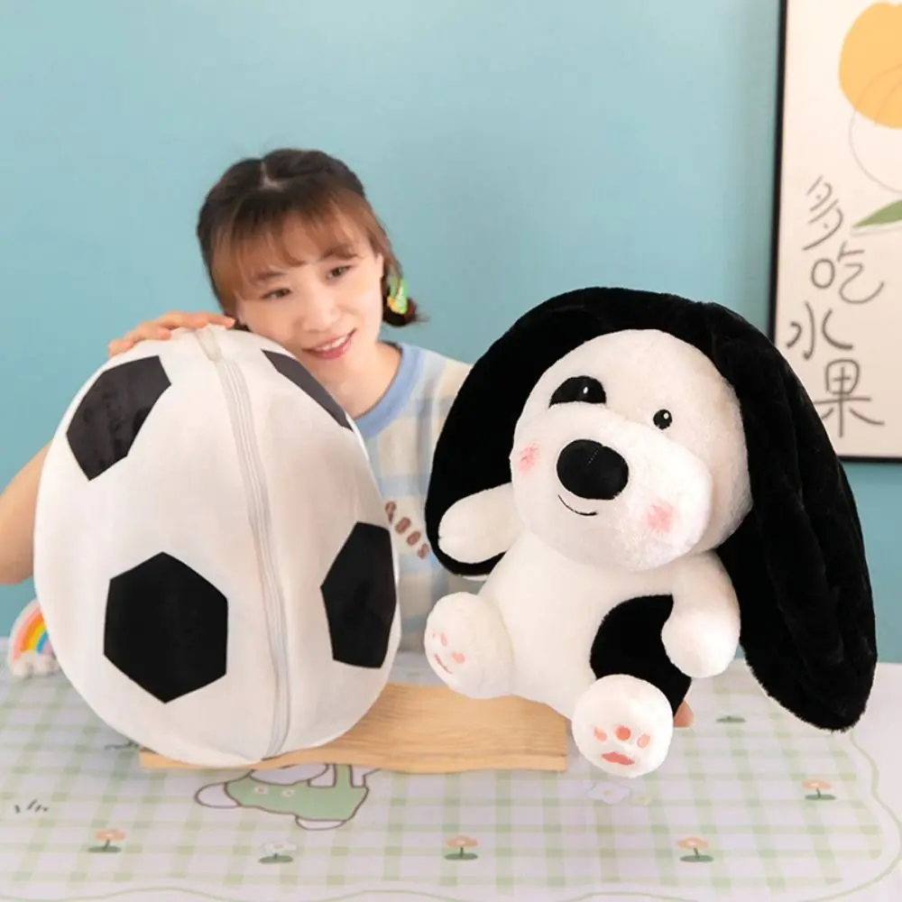 Perro de fútbol con cremallera, juguete de peluche, encantador cachorro de algodón PP, se convierte en una almohada, almohada suave y esponjosa en forma de fútbol, regalo para niños