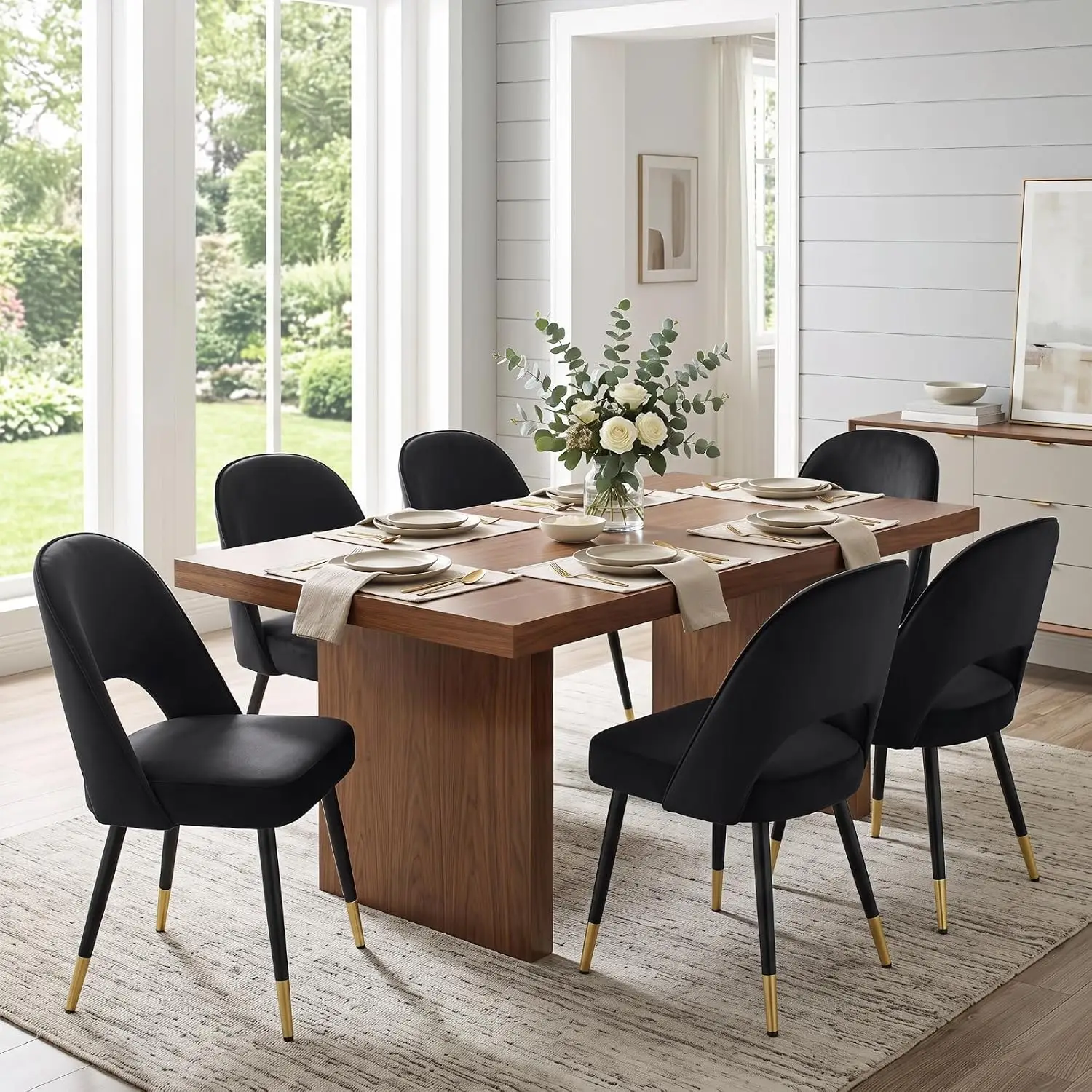 Modern Dining Chair Set of 6 Open Back Velvet Upholstered Armless Metal Frame Side Chair , Customized