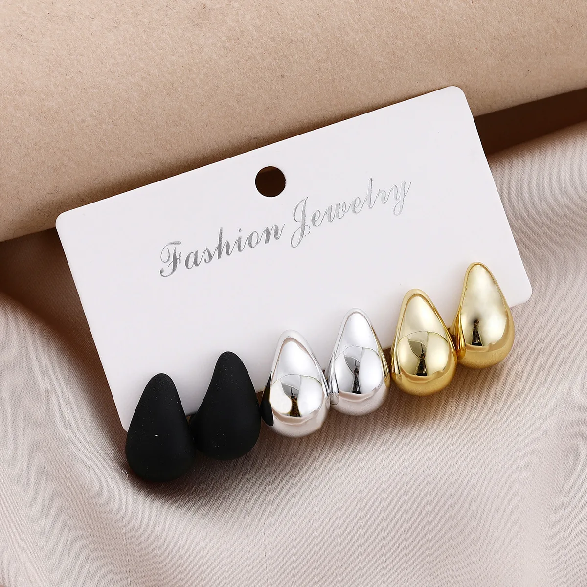 1set Hot Selling Instagram Three Color CCB Water Droplet Earring Set Simplicity Fashionable And high-end Sense Accessories