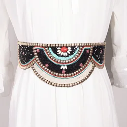 Bohemia pure handmade color shell rice beads elastic wide waist cover creative fashion ethnic style ladies color belt