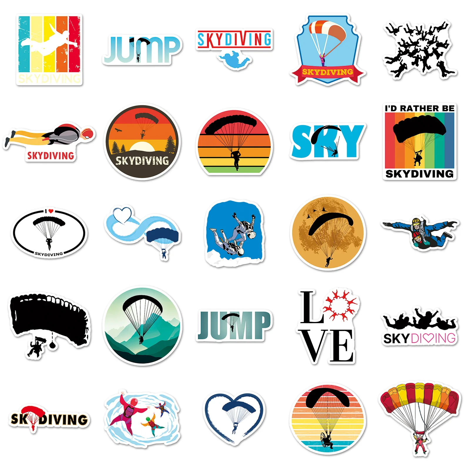 10/30/50PCS Thrilling Skydive Cartoon Stickers Extreme Sports Sticker DIY Scrapbook Luggage Laptop Phone Car Bike Skateboard Toy