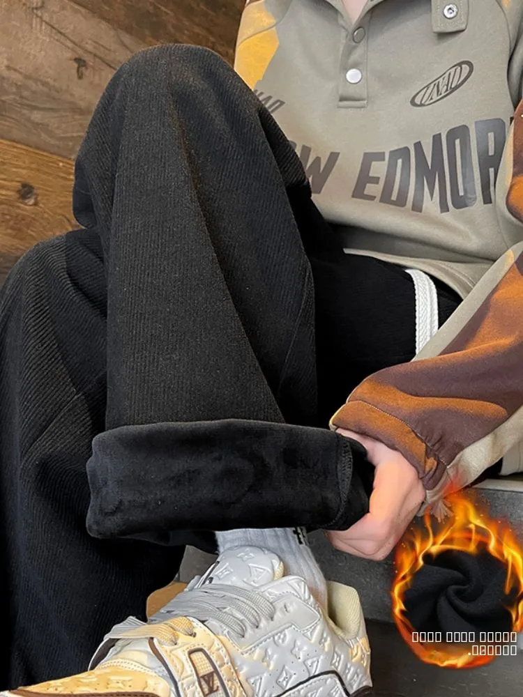 

Зимние утепленные вельветовые мужские брюки прямого кроя с широкими штанинами, повседневные длинные брюки, модные винтажные в американском стиле