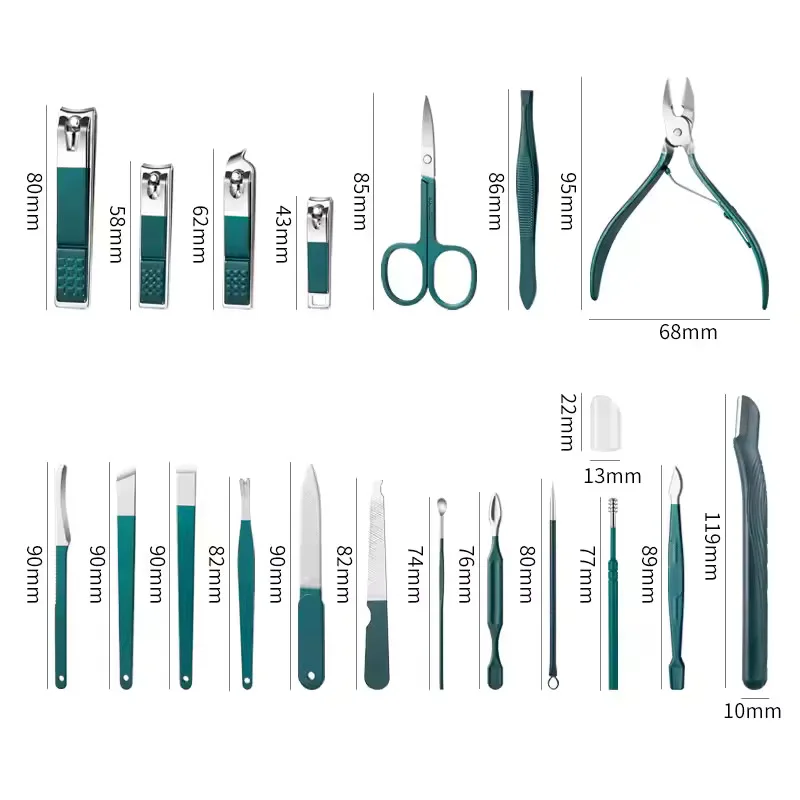 7/10/12/18 pçs conjunto de manicure cortador de unhas de aço inoxidável cortador de unhas aparador sobrancelha tesoura pinças colher de orelha carro facial