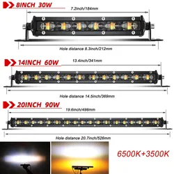 Duplo Cor LED Bar Luzes de Trabalho, Truck Fog Lamp, Strobe, Branco, Amarelo, 2 Cor Barras de Luz, ATV, SUV, 12V, 24V, 8 