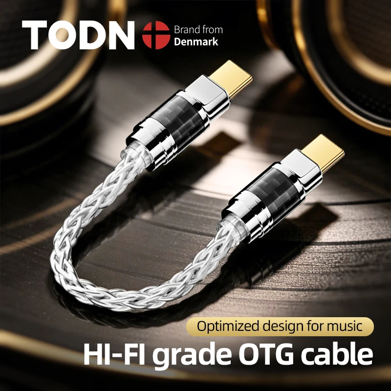 Todn 8-core silver sterling audio cable Type‑C/3.5mm/2.5mm/4.4mm for headphone high-quality transmission OTG Carbon fiber shell