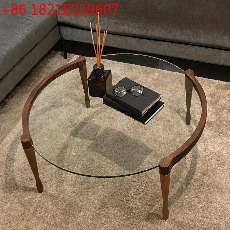 Nordic Minimalist Tempered Glass Round Coffee Table Small Apartment Light Luxury Living Room Furniture Wabi Sabi Style Log