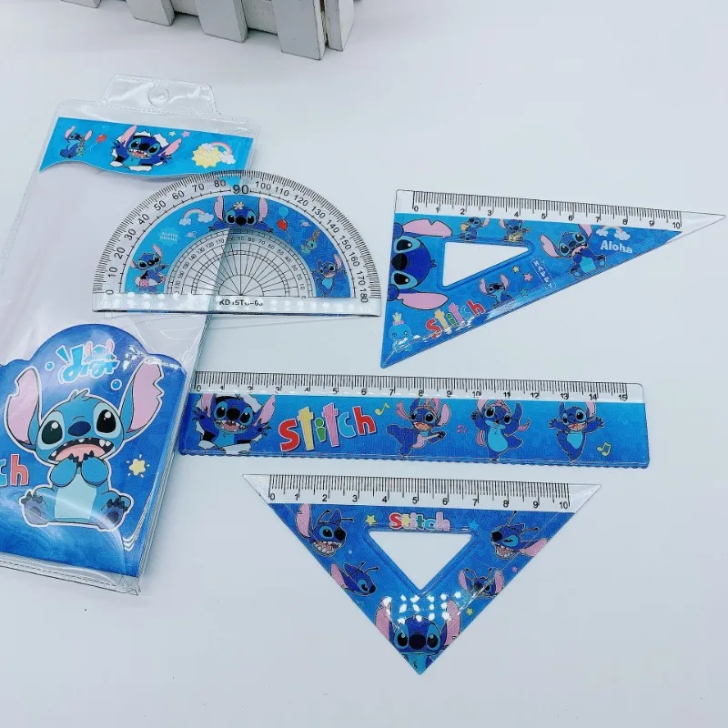 Disney Stitch Stationery Set Shake Ruler Protractor Suit Cartoon Acrylic Student Drawing Stationery Back School Supplies Gift