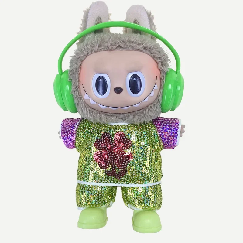 

For 15/17cm Labubu Doll Fashion Set Glitter Top Pants Headphones Glasses Shoes Full Outfit Ropa Labubu Accessory