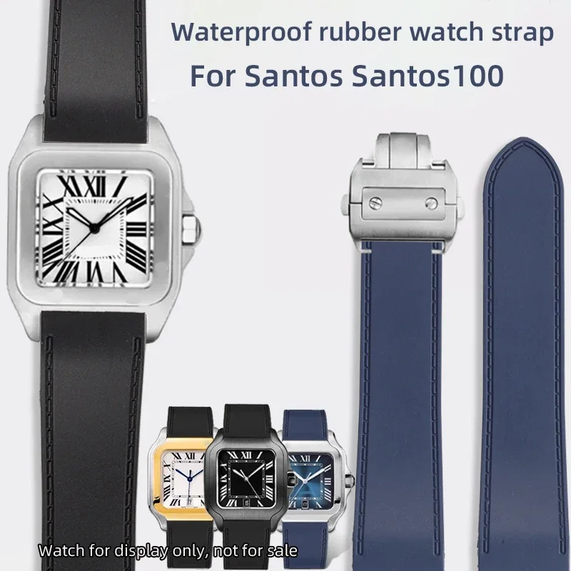 For Cartier Santos 100 Waterproof Silicone Strap Santos Rubber Strap Men Large Size 23 25mm Watchband Watch Belt Bracelet Blue