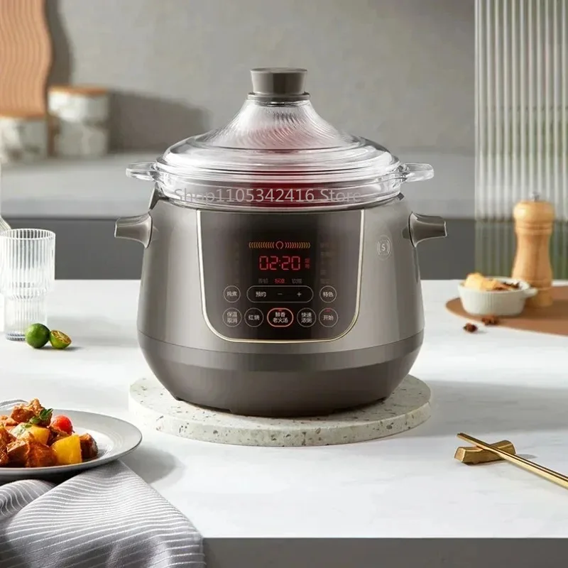 Electric Stewpot with Far Infrared Heating, Multifunctional Household Glass Slow Cooker, Soup Pot with TimerReservation&AutoMode