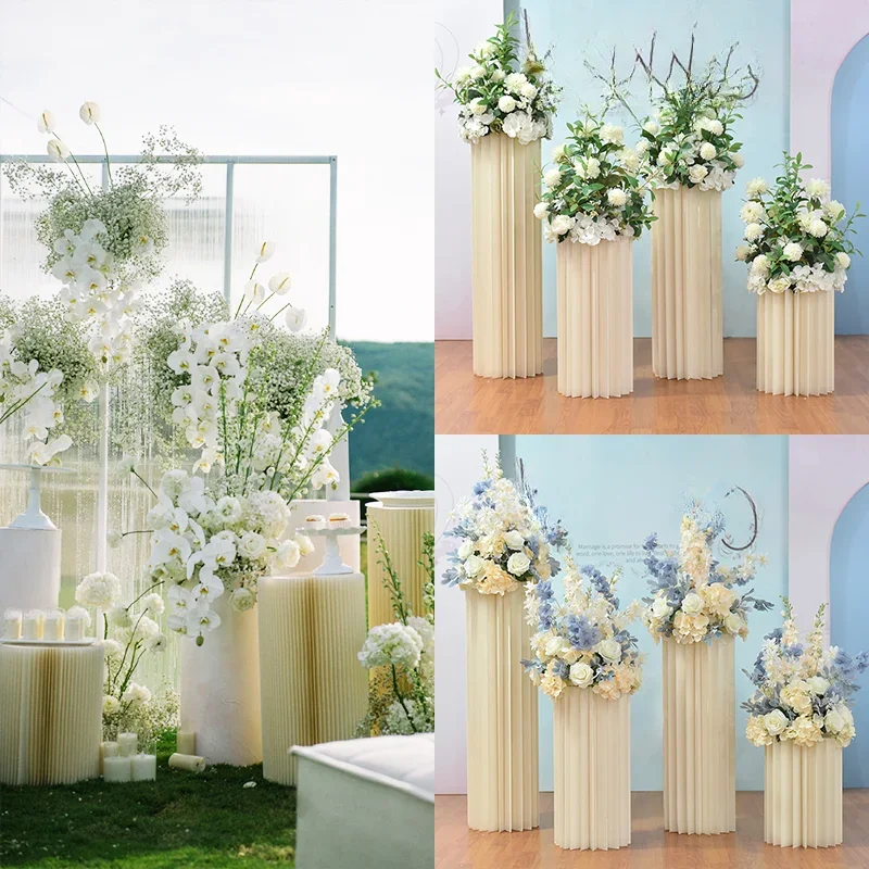 White Round Flower cake Stand  pedestal cylinders display Flower stand For Wedding road guide Aisle Decoration  wholesale